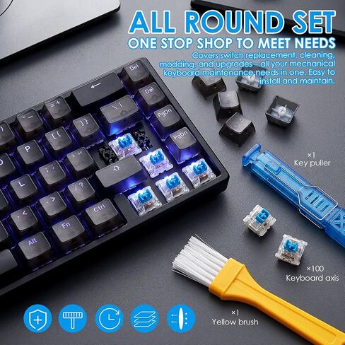 100 PCS Blue Mechanical Keyboard Switches with 4-Claw Switch Puller & Brush, Keyboard Clicker Replacement, Dustproof Clicky Tactile Switches for Gaming Keyboards, 3D Prints in Kuwait