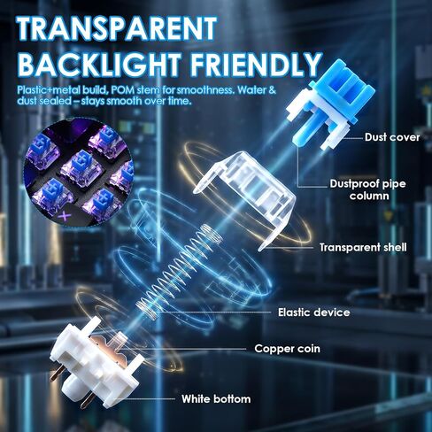 100 PCS Blue Mechanical Keyboard Switches with 4-Claw Switch Puller & Brush, Keyboard Clicker Replacement, Dustproof Clicky Tactile Switches for Gaming Keyboards, 3D Prints in Kuwait