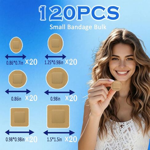 120pcs Breathable Fabric Small Bandages, Square, Round & Oval Flexible Adhesive Stripsl, Fabric Bandage＆Waterproof, Emergency Treatment and Skin Wound Care in Kuwait