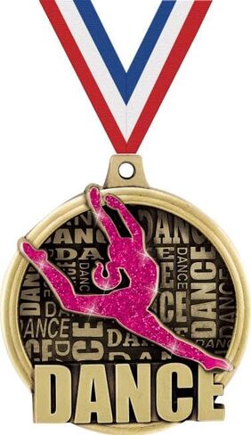 Crown Awards 10 Pack Pink Glitter Dance Medals with Red White and Blue Neck Ribbons – 2" Sparkle Gold Dance Award Medals for Kids, Teams, Ballet, Modern, and Recitals in Kuwait