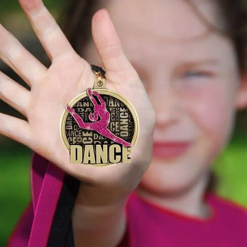 Crown Awards 10 Pack Pink Glitter Dance Medals with Red White and Blue Neck Ribbons – 2" Sparkle Gold Dance Award Medals for Kids, Teams, Ballet, Modern, and Recitals in Kuwait