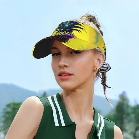 Psych Pineapple Quote Print Foldable Sun Visor Hat Lightweight Adjustable Sun Visor Hat Outdoor Sports Cap for Adults Black in Kuwait