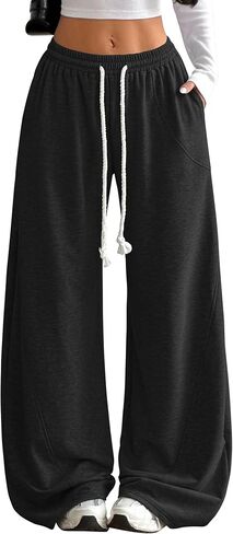 ZAFUL المرأة واسعة الساق Sweatpants خمر الرباط مطاطا الخصر السراويل العرق الأزياء الفضفاضة صالة السراويل مع جيوب in Kuwait