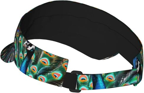 Beautiful Peacock Print Foldable Sun Visor Hat Lightweight Adjustable Sun Visor Hat Outdoor Sports Cap for Adults Black in Kuwait