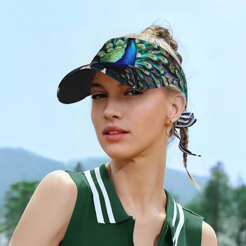 Beautiful Peacock Print Foldable Sun Visor Hat Lightweight Adjustable Sun Visor Hat Outdoor Sports Cap for Adults Black in Kuwait