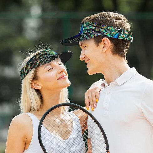 Beautiful Peacock Print Foldable Sun Visor Hat Lightweight Adjustable Sun Visor Hat Outdoor Sports Cap for Adults Black in Kuwait