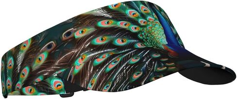 Beautiful Peacock Print Foldable Sun Visor Hat Lightweight Adjustable Sun Visor Hat Outdoor Sports Cap for Adults Black in Kuwait
