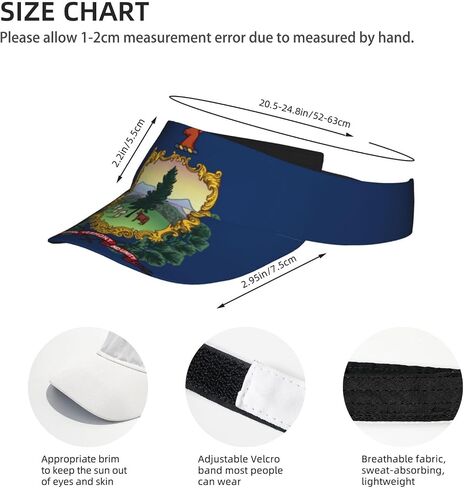 Vermont State Flag Print Foldable Sun Visor Hat Lightweight Adjustable Sun Visor Hat Outdoor Sports Cap for Adults Black in Kuwait