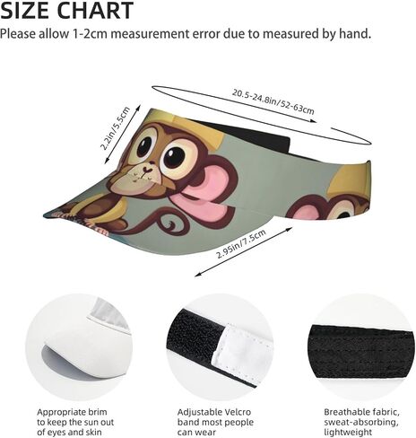 Cute Monkey Print Foldable Sun Visor Hat Lightweight Adjustable Sun Visor Hat Outdoor Sports Cap for Adults Black in Kuwait