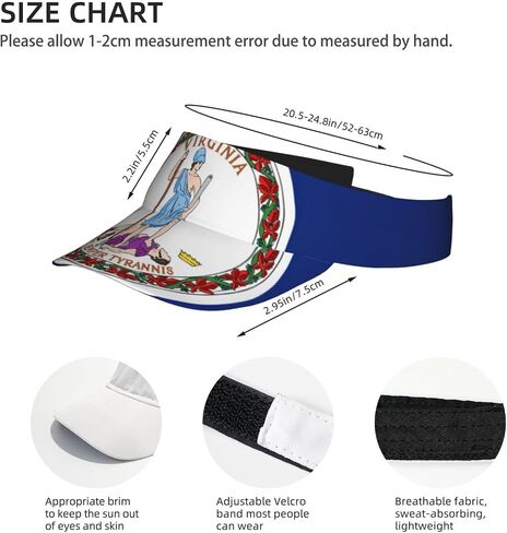 Flag of Virginia Print Foldable Sun Visor Hat Lightweight Adjustable Sun Visor Hat Outdoor Sports Cap for Adults Black in Kuwait