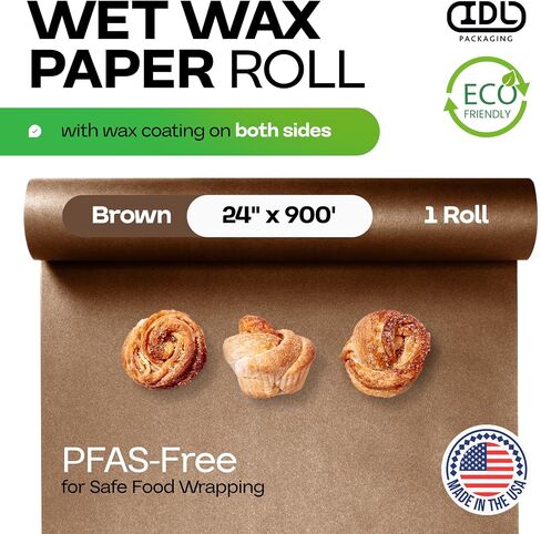 Brown Wet Wax Paper Roll 24" x 900' - USA-Made Moisture-Repellent Cooking Paper for Packing, Storing & Freezing - Heavy-Duty Food-Safe Wrapping Material for Meat, Cheese & Baked Goods by IDL Packaging in Kuwait