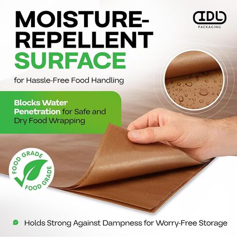 Brown Wet Wax Paper Roll 24" x 900' - USA-Made Moisture-Repellent Cooking Paper for Packing, Storing & Freezing - Heavy-Duty Food-Safe Wrapping Material for Meat, Cheese & Baked Goods by IDL Packaging in Kuwait