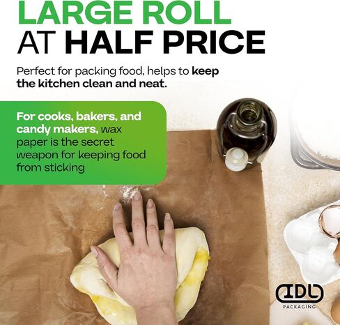 Brown Wet Wax Paper Roll 24" x 900' - USA-Made Moisture-Repellent Cooking Paper for Packing, Storing & Freezing - Heavy-Duty Food-Safe Wrapping Material for Meat, Cheese & Baked Goods by IDL Packaging in Kuwait