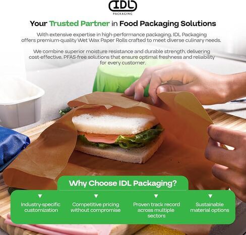 Brown Wet Wax Paper Roll 24" x 900' - USA-Made Moisture-Repellent Cooking Paper for Packing, Storing & Freezing - Heavy-Duty Food-Safe Wrapping Material for Meat, Cheese & Baked Goods by IDL Packaging in Kuwait