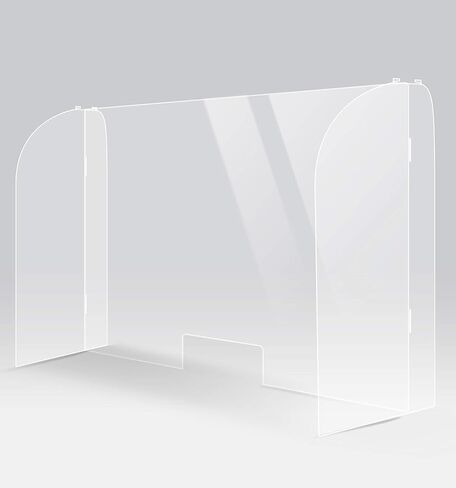 ShieldPix واقي العطس مقاس 48x28 بوصة مع جانب كامل، درع حاجز أكريليك للعداد أو المكتب، حماية زجاجية شفافة من العطس أو القطرات الأخرى مع فتحة انقطاع 5x11 in Kuwait