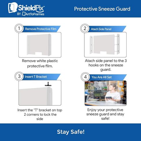 ShieldPix واقي العطس مقاس 48x28 بوصة مع جانب كامل، درع حاجز أكريليك للعداد أو المكتب، حماية زجاجية شفافة من العطس أو القطرات الأخرى مع فتحة انقطاع 5x11 in Kuwait
