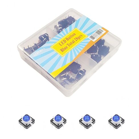 3.3V 5V Illuminated Momentary Tactile Push Button Switch with LED Light 12×12mm PCB Mount DIP 4 Colors 28pcs for Arduino/Raspberry Pi/DIY (White) in Saudi Arabia