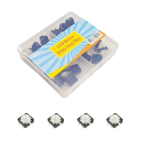 3.3V 5V Illuminated Momentary Tactile Push Button Switch with LED Light 12×12mm PCB Mount DIP 4 Colors 28pcs for Arduino/Raspberry Pi/DIY (White) in Saudi Arabia