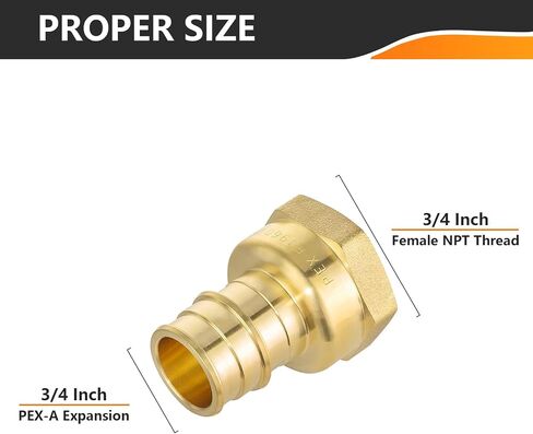 10PC HeSun 3/4" PEX-A Expansion x 3/4" Female NPT Adapter Fitting | Brass PEX-A Female Thread Adapter Coupling, ASTM F1960(PEX1960178-10) in Kuwait