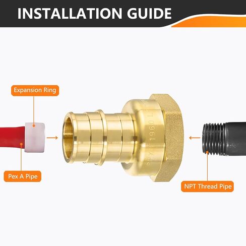 10PC HeSun 3/4" PEX-A Expansion x 3/4" Female NPT Adapter Fitting | Brass PEX-A Female Thread Adapter Coupling, ASTM F1960(PEX1960178-10) in Kuwait