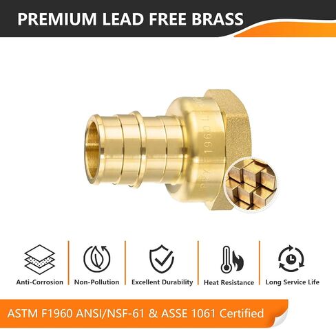 10PC HeSun 3/4" PEX-A Expansion x 3/4" Female NPT Adapter Fitting | Brass PEX-A Female Thread Adapter Coupling, ASTM F1960(PEX1960178-10) in Kuwait