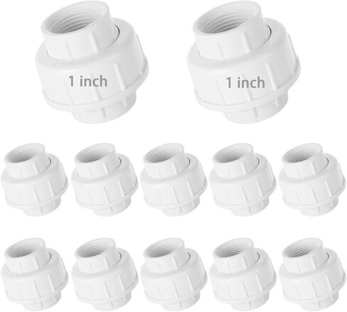 12 قطعة 1 بوصة PVC Union الخيوط البلاستيكية Union Coupling Pipe Fitting محول PVCs Slip Unions، جدول 40، EPDM O-Ring، مقبس إلى مقبس، أبيض in Kuwait