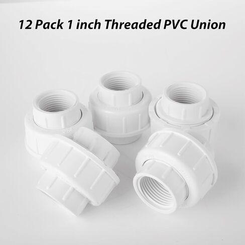 12 قطعة 1 بوصة PVC Union الخيوط البلاستيكية Union Coupling Pipe Fitting محول PVCs Slip Unions، جدول 40، EPDM O-Ring، مقبس إلى مقبس، أبيض in Kuwait
