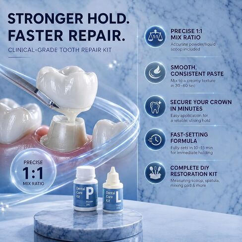 Dental Cement Kit Zinc Oxide Eugenol Tooth Repair Kit, Instant Tooth Repair, Cap, Crown & Bridge Filling, DIY, Self Curing, Sturdy & High Strength, Emergency Dental Care 1 Box (15) in Kuwait
