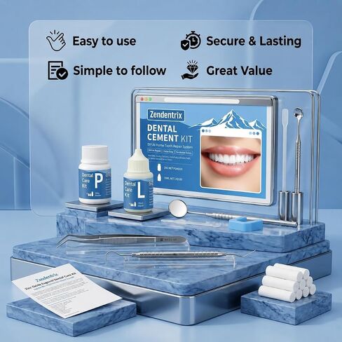 Dental Cement Kit Zinc Oxide Eugenol Tooth Repair Kit, Instant Tooth Repair, Cap, Crown & Bridge Filling, DIY, Self Curing, Sturdy & High Strength, Emergency Dental Care 1 Box (15) in Kuwait