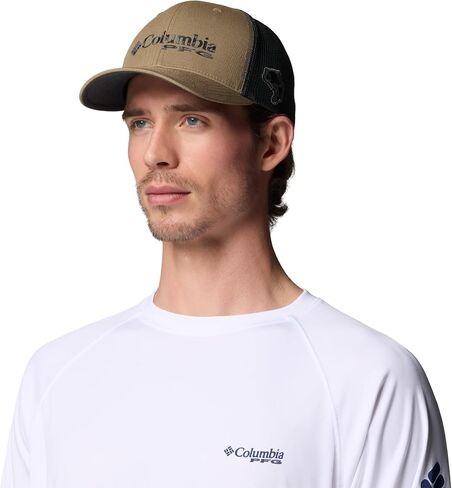 قبعة كرة شبكية بشعار PFG للجنسين من كولومبيا، Truffle/Grill/Camo/Bass، L/XL in Kuwait