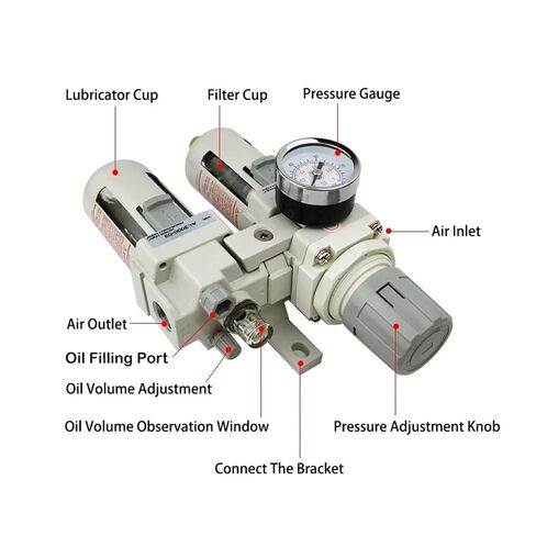 AC3010-03 Air Pump Compressor Oil Filter Pressure Regulator Steam Trap Pneumatic Water Separator Pressure Manual Drain Supply(AC3010-03 PC12-03,Copper Filter) in Kuwait
