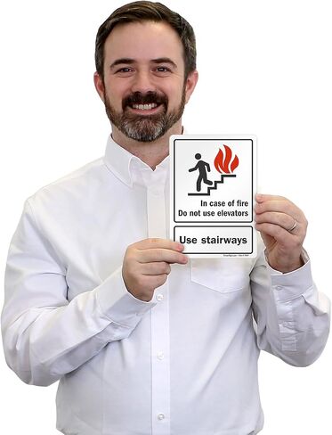 SmartSign - U1-1021-ND_5x7 في حالة نشوب حريق، لا تستخدم المصاعد، استخدم ملصق السلالم بواسطة | ملصق فينيل مصفح مقاس 5 × 7 بوصة، ملصق فينيل مقاس 5 × 7 بوصة in Kuwait