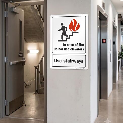 SmartSign - U1-1021-ND_5x7 في حالة نشوب حريق، لا تستخدم المصاعد، استخدم ملصق السلالم بواسطة | ملصق فينيل مصفح مقاس 5 × 7 بوصة، ملصق فينيل مقاس 5 × 7 بوصة in Kuwait
