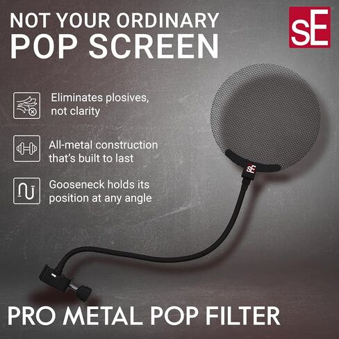 مرشح SE ELECTRONICS Pro Metal Pop للميكروفونات - مرشح ميكروفون معدني بالكامل مع رقبة معقوفة قابلة للتعديل لتحديد المواقع بدقة - ملحقات ميكروفون احترافية in Kuwait