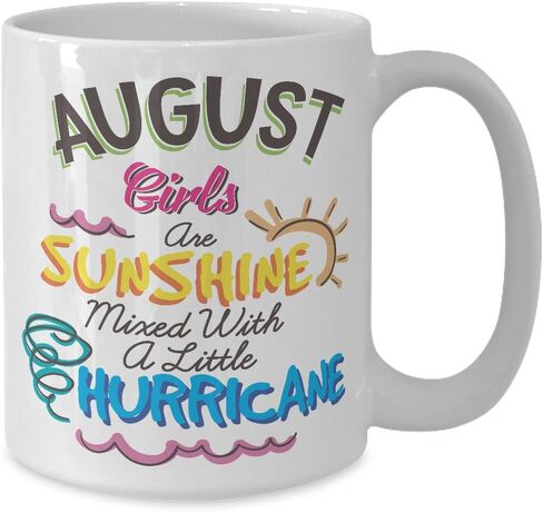 كوب August Girls Sunshine Mixed Little Hurricane - كوب شاي قهوة من السيراميك الأبيض سعة 15 أونصة - هدية عيد ميلاد مدروسة للنساء المولودات في أغسطس in Kuwait