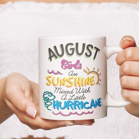 كوب August Girls Sunshine Mixed Little Hurricane - كوب شاي قهوة من السيراميك الأبيض سعة 15 أونصة - هدية عيد ميلاد مدروسة للنساء المولودات في أغسطس in Kuwait