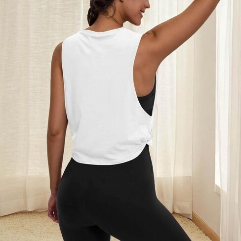 Tank Tops for Women Workout Sport Athletic Yoga Running Gym Loose Crop Sleeveless Shirts V Neck Side Knot Tees in Kuwait