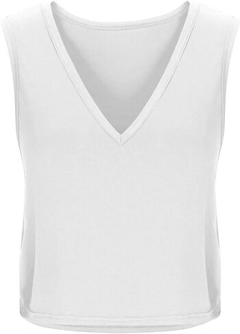 Tank Tops for Women Workout Sport Athletic Yoga Running Gym Loose Crop Sleeveless Shirts V Neck Side Knot Tees in Kuwait
