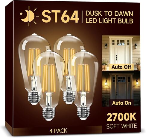 Dusk to Dawn Outdoor Light Bulbs 60W Equivalent, 2700K Soft White, 600LM Automatic Security Lighting for Porch Garage Yard Patio, Auto On/Off LED with Light Sensor, E26 Base, 4 Pack in Kuwait