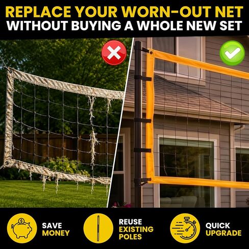 Professional Volleyball Net Replacement, Regulation 32 FT Outdoor | Volleyball Net Regulation Size 32x3FT, For Backyard, Beach, Park, Volleyball Net Replacement to Revive your Existing Set in Kuwait