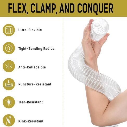 خرطوم جمع الغبار الثقيل PVC 3.3 '6.6' 10' 13' 16' 20' 26' خرطوم جمع الدخان المقاوم للثقب وود شوب خرطوم جامع الغبار (7 م / 22.97 قدم ، 200 مم -7 9/10 ") in Kuwait