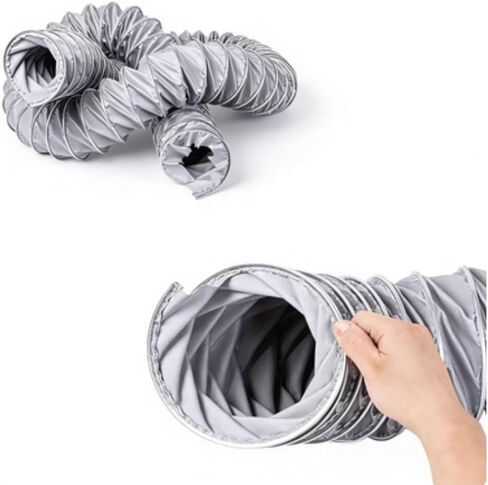 4 Inch Grey Duct Hose Flexible Ducting Hose Flame Retardant Smoke Exhaust Hose HVAC Ventilation Duct High Temperature Resistance(L 8m(26ft),300mm(12")) in Kuwait
