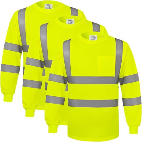 wefeyuv Class 3 High Vis Reflective Long Sleeve Breathable Safety Shirt | Breathable T Shirt for Work Warehouse Construction in Kuwait