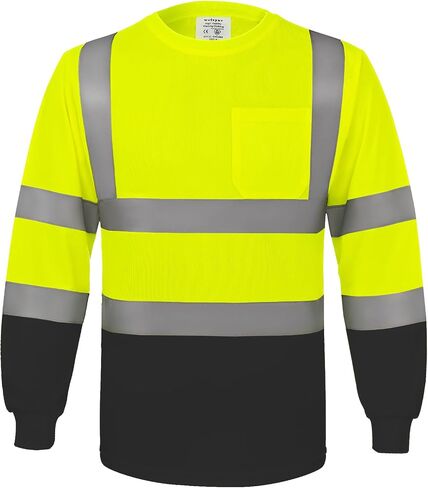 wefeyuv Class 3 High Vis Reflective Long Sleeve Breathable Safety Shirt | Breathable T Shirt for Work Warehouse Construction in Kuwait