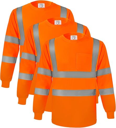 wefeyuv Class 3 High Vis Reflective Long Sleeve Breathable Safety Shirt | Breathable T Shirt for Work Warehouse Construction in Kuwait