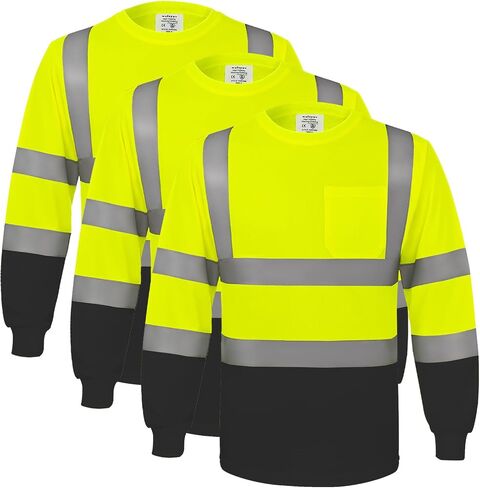 wefeyuv Class 3 High Vis Reflective Long Sleeve Breathable Safety Shirt | Breathable T Shirt for Work Warehouse Construction in Kuwait