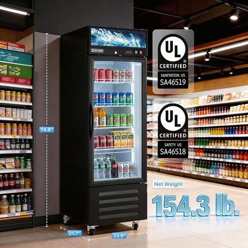 ثلاجة العرض التجارية Wilprep مقاس 24 بوصة، 12.3 قدم مكعب، ثلاجة ذات باب زجاجي واحد معتمدة من UL مع 4 أرفف قابلة للتعديل، تاجر باب متأرجح لبار المطعم in Kuwait