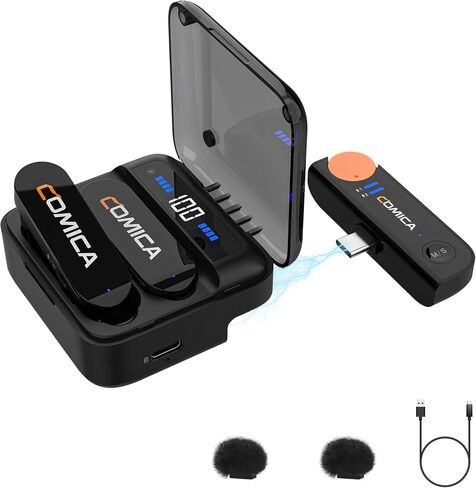 COMICA Vimo S UC Wireless Lavalier Microphone for iPhone 15/16/17/Android, Noise Cancellation, 656FT Range, 15H Battery Life with Charging Case, Lapel Microphone Wireless for Video Recording Vlogging in Kuwait