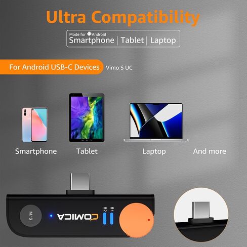 COMICA Vimo S UC Wireless Lavalier Microphone for iPhone 15/16/17/Android, Noise Cancellation, 656FT Range, 15H Battery Life with Charging Case, Lapel Microphone Wireless for Video Recording Vlogging in Kuwait