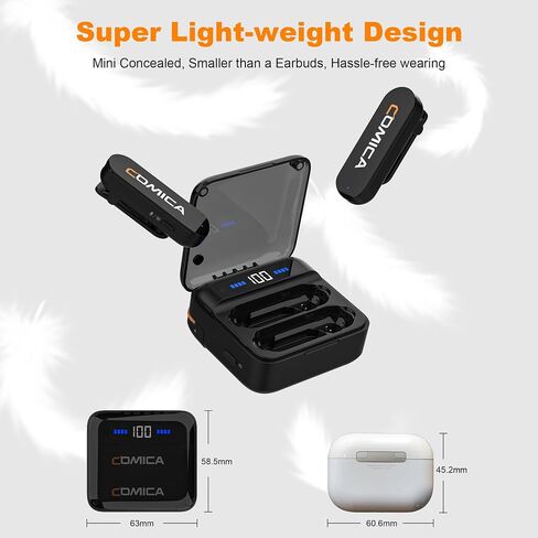 COMICA Vimo S UC Wireless Lavalier Microphone for iPhone 15/16/17/Android, Noise Cancellation, 656FT Range, 15H Battery Life with Charging Case, Lapel Microphone Wireless for Video Recording Vlogging in Kuwait